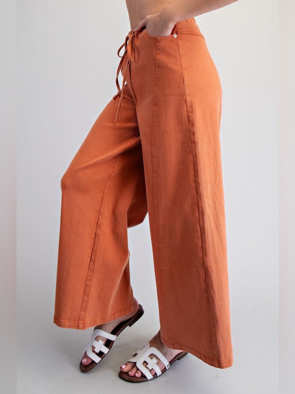 Wide Leg Slouchy Drawstring Waist Denim Pants - eesome - Picture 2 of 4